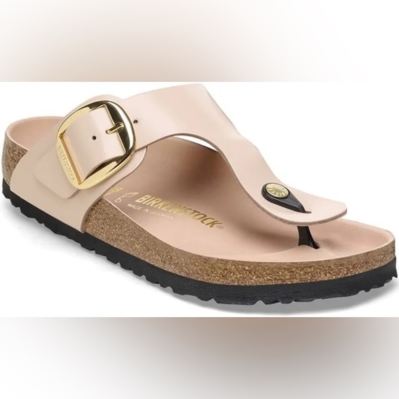 NEW BIRKENSTOCK x STAUD Gizeh Big Buckle Sandal High Shine New Beige, 6-6.5/EU37 - Picture 13 of 16